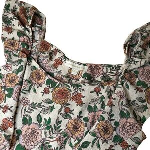 Monteau Los Angeles Floral Dress Ruffle Trim Cottagecore Sundress Beige Pink  LG